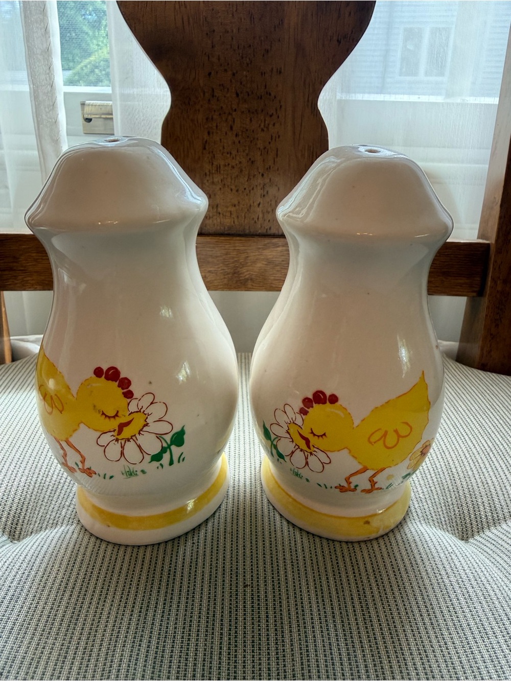 White & Yellow Chick Ceramic Salt and Pepper Shakers Vintage Home Accents
